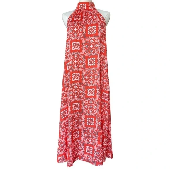 Ann Taylor Tiled Flowy Tie Neck Halter Maxi Dress - Picture 1 of 12